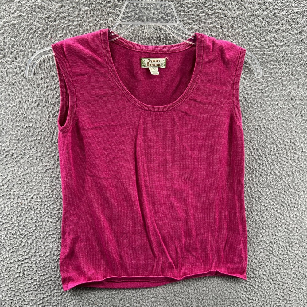 Tommy Bahama Women Tank Top Small Magenta Knit Cotton Minimalist Layering Resort